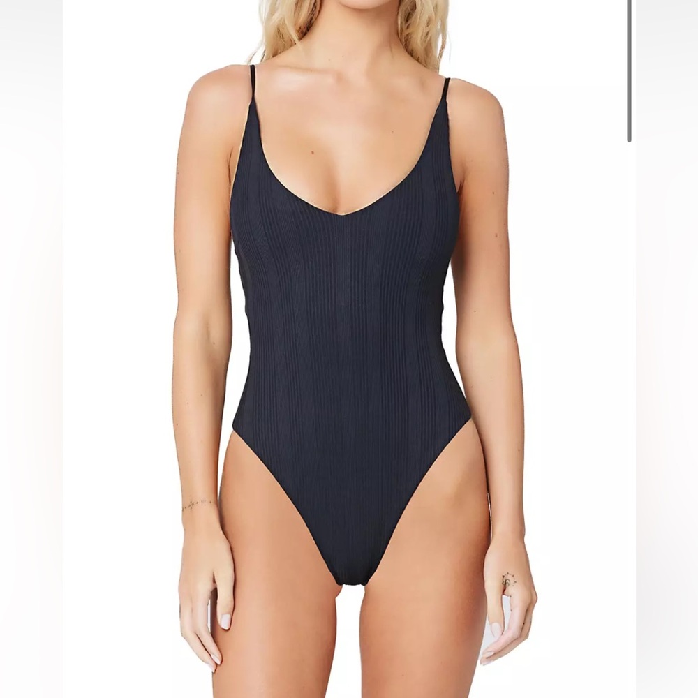 L*Space Gianna One Piece Black Ribbed Swimsuit Size XS/4 NWT
